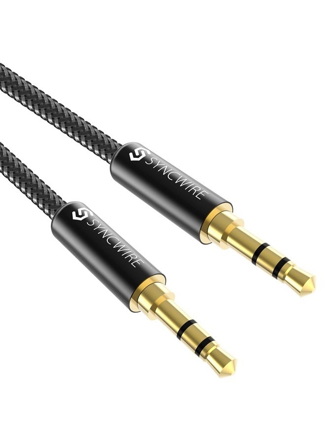 Syncwire كابل AUX 3.5 مم (10 قدم/3 متر) صوت عالي الدقة كابل صوت مساعد معزول للذكور إلى الذكور لسماعات الرأس، السيارة، أنظمة الصوت المنزلية، مكبر الصوت، آيفون، آيباد، آيبود، إيكو والمزيد باللون الأسود - Image 1