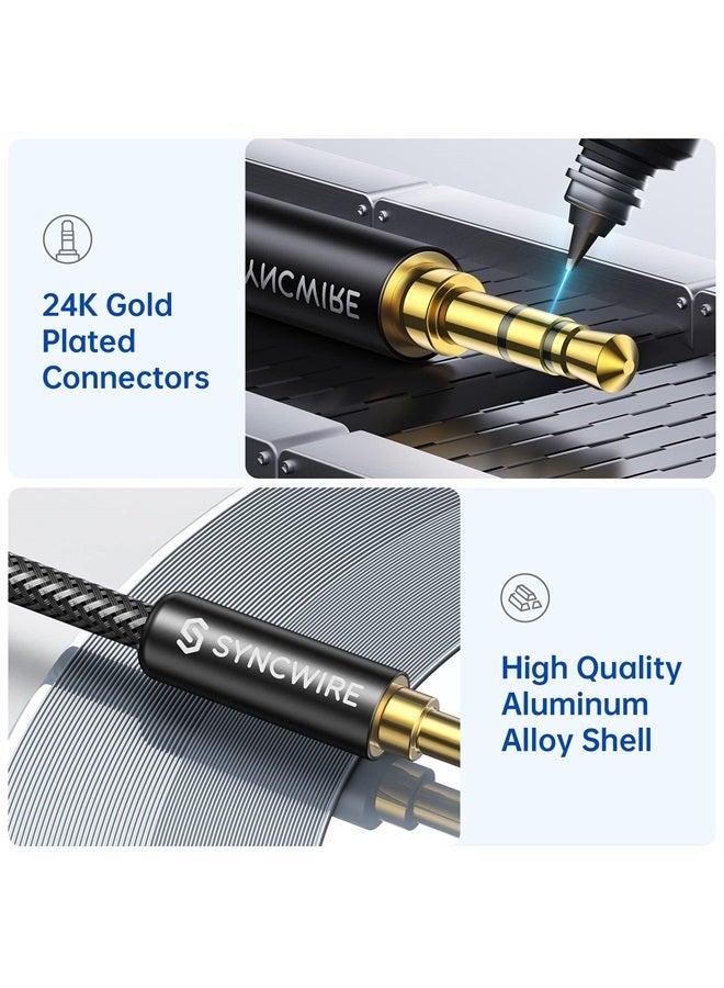 Syncwire كابل AUX 3.5 مم (10 قدم/3 متر) صوت عالي الدقة كابل صوت مساعد معزول للذكور إلى الذكور لسماعات الرأس، السيارة، أنظمة الصوت المنزلية، مكبر الصوت، آيفون، آيباد، آيبود، إيكو والمزيد باللون الأسود - Image 3