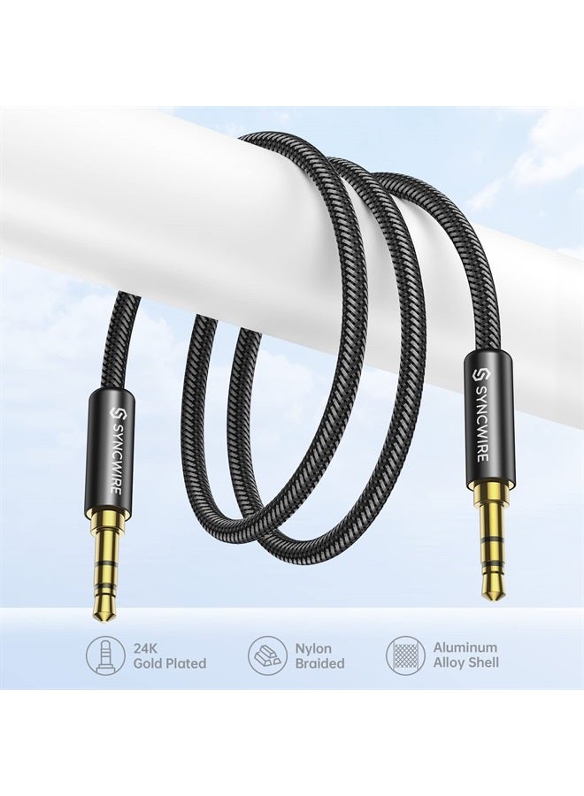 Syncwire كابل AUX 3.5 مم (10 قدم/3 متر) صوت عالي الدقة كابل صوت مساعد معزول للذكور إلى الذكور لسماعات الرأس، السيارة، أنظمة الصوت المنزلية، مكبر الصوت، آيفون، آيباد، آيبود، إيكو والمزيد باللون الأسود - Image 4