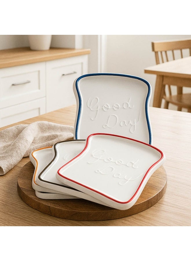 طقم أطباق تقديم سيراميك 4 قطع – بتصميم "Good Day" لتقديم الإفطار والتوست 12×13 سم - Image 1