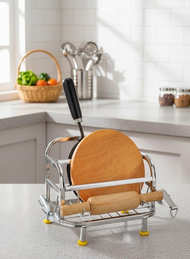 Homify Chakla Belan Tawa Chimta Lighter Stand 5 in1 Holder Stainless Steel Chakla/Belan Kitchen Rack for Home Chakla/Belan Kitchen Rack (Steel) - Image 1