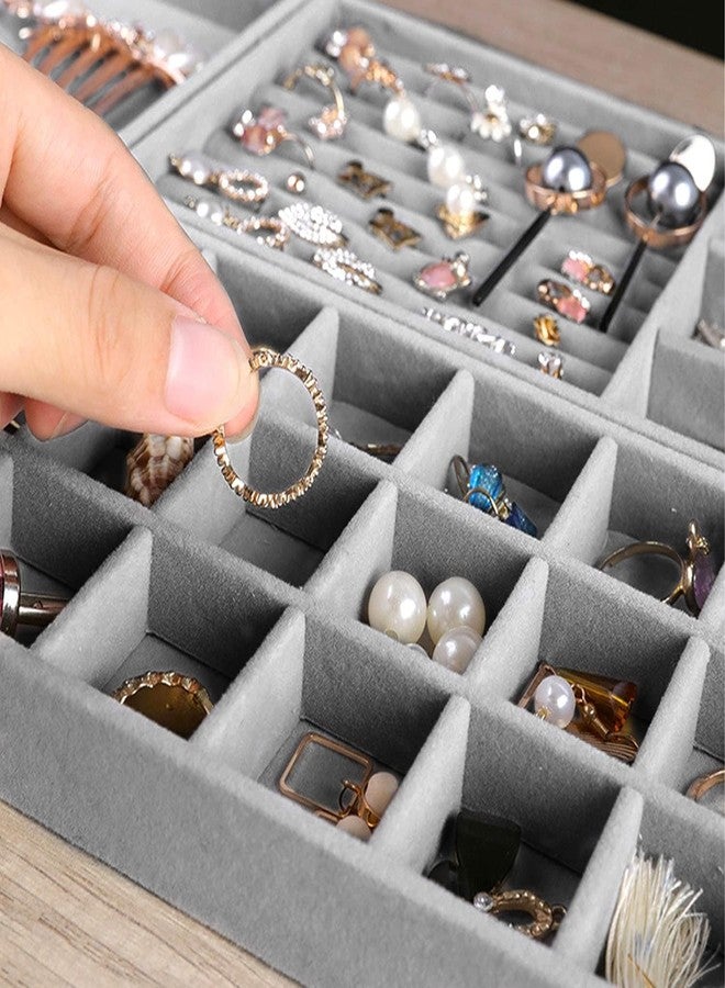 ABUDIT Velvet Jewelry Trays Organizer for Drawers, Small Stackable Jewelry Display Tray for Ring Earring Bangle Bracelet Necklace, Set of 4, Gray - Image 5