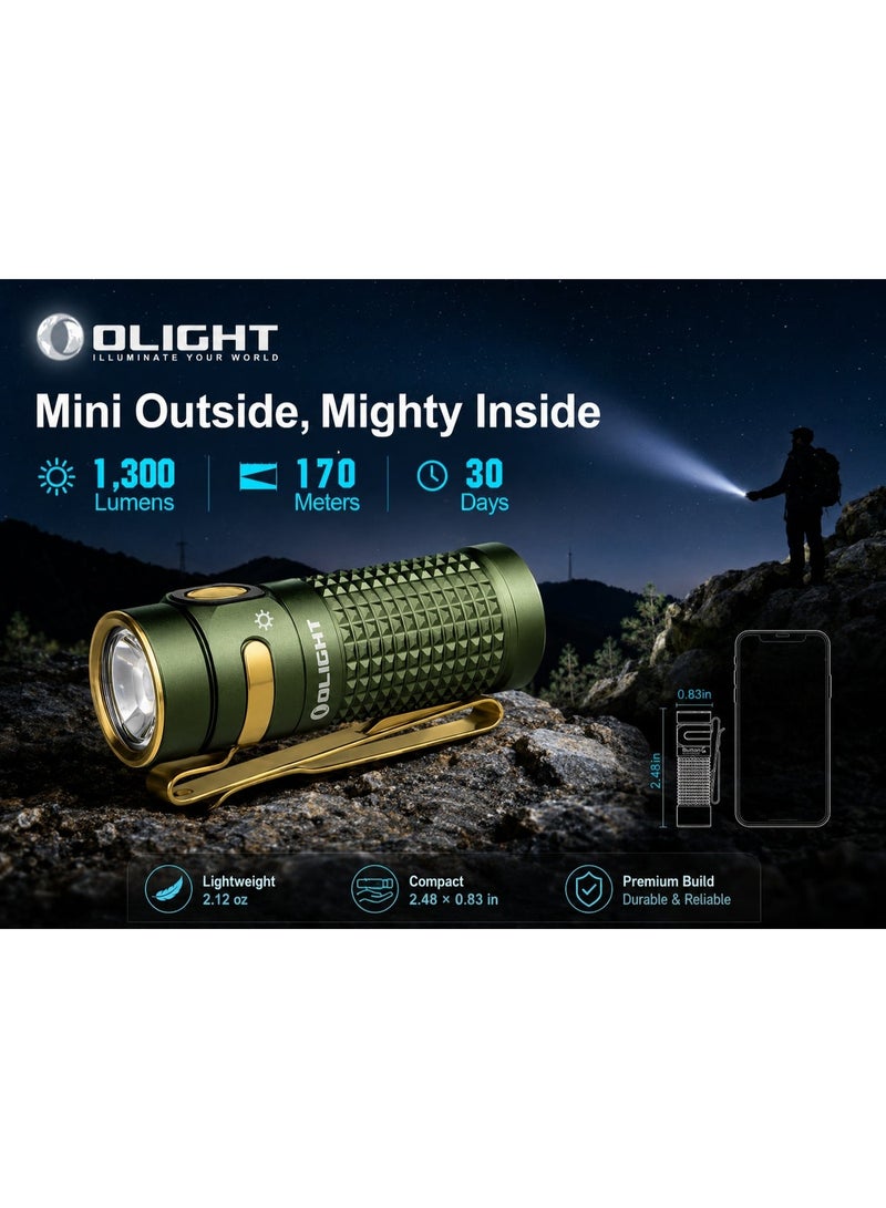 أولايت مصباح OLIGHT Baton 4 للاستخدام اليومي 1300 لومن قابل للشحن LED مصباح يدوي صغير، كشاف جيب مع مؤشر مثقوب دقيق للاستخدام الخارجي والداخلي وحالات الطوارئ (أخضر زيتي) - Image 2