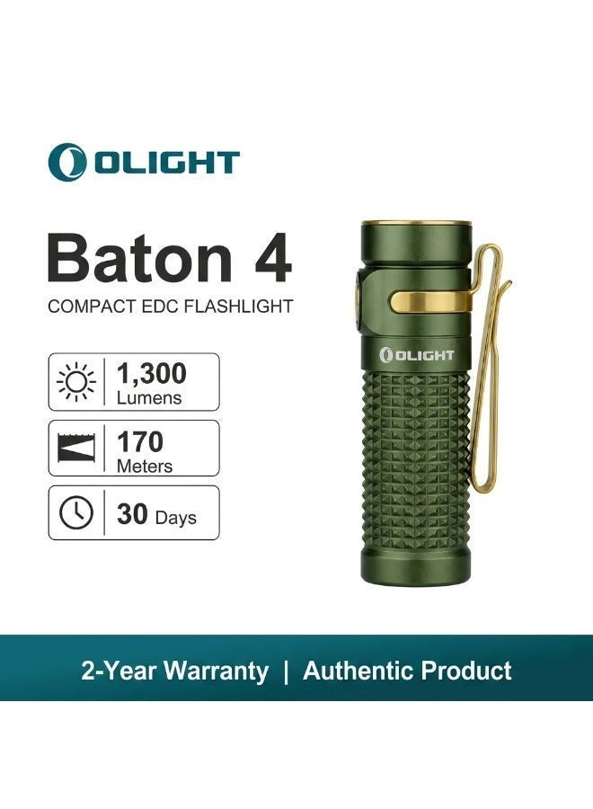 أولايت مصباح OLIGHT Baton 4 للاستخدام اليومي 1300 لومن قابل للشحن LED مصباح يدوي صغير، كشاف جيب مع مؤشر مثقوب دقيق للاستخدام الخارجي والداخلي وحالات الطوارئ (أخضر زيتي) - Image 1
