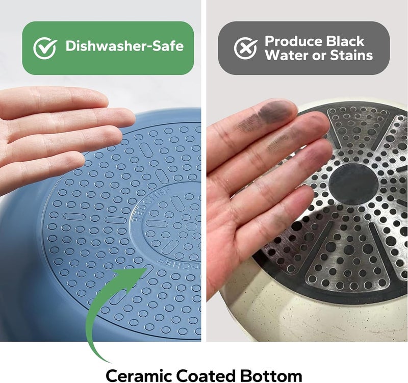 Redchef مقلاة بيض سيراميك غير لاصقة، مقلاة قلي غير لاصقة، مقلاة طهي 8 بوصة غير سامة مع مقبض بارد للم induction، خالية من PTFE و PFAS و PFOA، آمنة في غسالة الصحون/الفرن (زرقاء) - Image 3