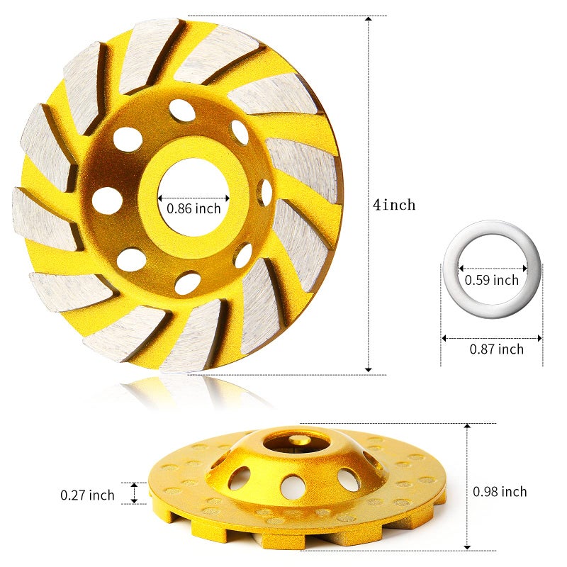 HRLORKC 3 Pieces Diamond Cup Grinder 4 Inch Concrete Turbo Diamond Grinding Cup Wheel 12 Segs Heavy Duty Angle Grinder Wheels for Angle Grinder - Image 2