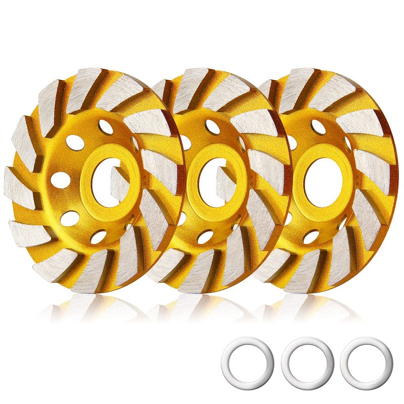 HRLORKC 3 Pieces Diamond Cup Grinder 4 Inch Concrete Turbo Diamond Grinding Cup Wheel 12 Segs Heavy Duty Angle Grinder Wheels for Angle Grinder - Image 1
