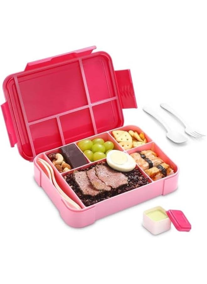 HOOKOR Bento Lunch Box for Adult Kids, 1330ML Stylish Teens Adult Bento Box With 6 Compartments, Durable, Microwave/Dishwasher Safe, BPA-Free, Perfect for On-the-Go Meal (Pink)  - Image 1