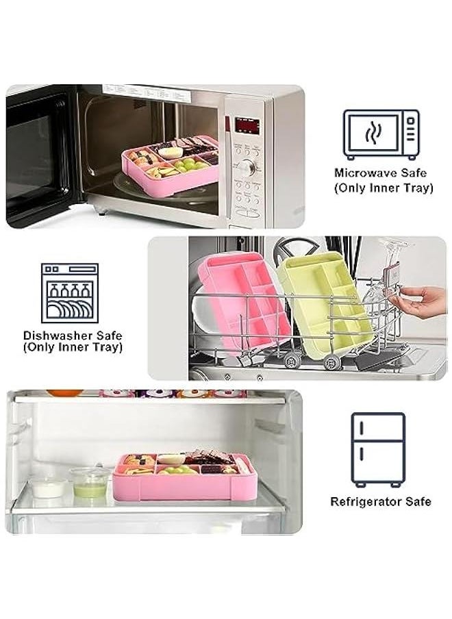HOOKOR Bento Lunch Box for Adult Kids, 1330ML Stylish Teens Adult Bento Box With 6 Compartments, Durable, Microwave/Dishwasher Safe, BPA-Free, Perfect for On-the-Go Meal (Pink)  - Image 4