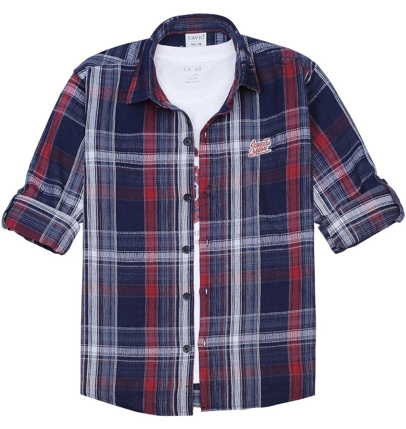 CAVIO Boys Full Sleeves Check Shirt - Dark Green - Image 1