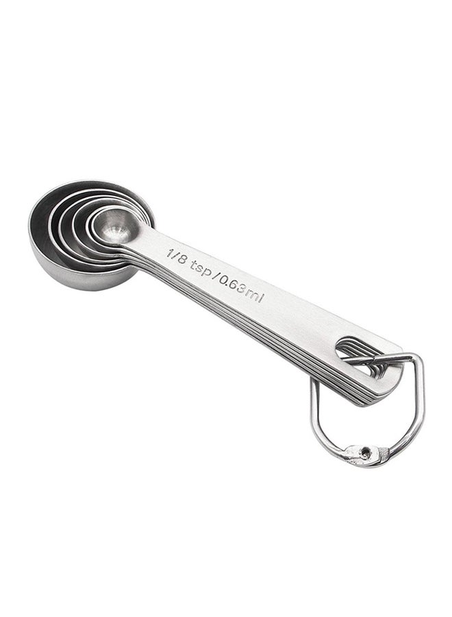 6-Piece Stainless Steel Measuring Spoon Set Silver 12.6x4x2.2centimeter