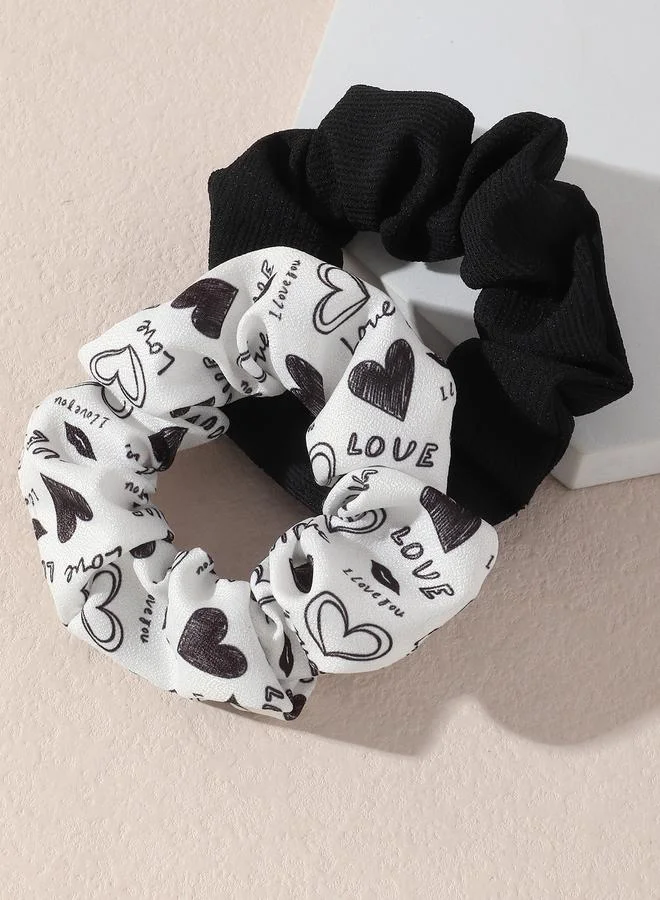 تايك تو Set of 2 - Heart Print Hair Scrunchies