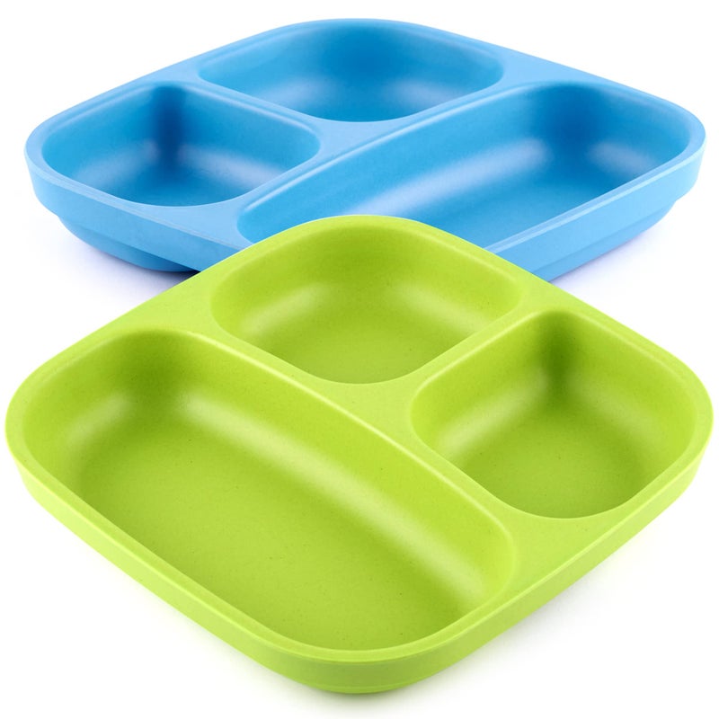 GET FRESH PLA Kids Divided Plates Set â€“ 2-Pack Melamine-Free Microwave Safe Sectioned Plates for Kids and Toddlers - Image 1