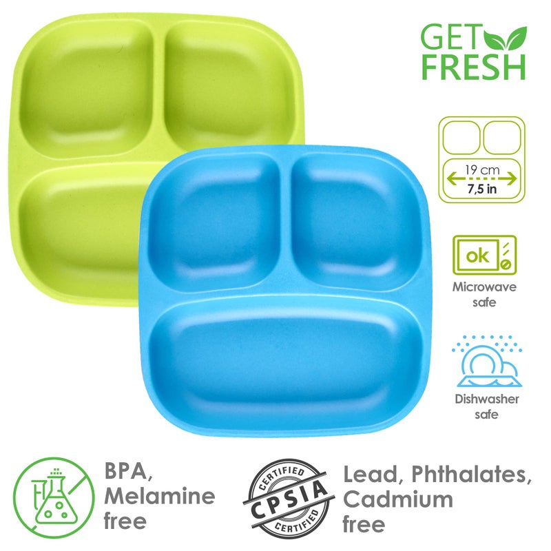 GET FRESH PLA Kids Divided Plates Set â€“ 2-Pack Melamine-Free Microwave Safe Sectioned Plates for Kids and Toddlers - Image 2