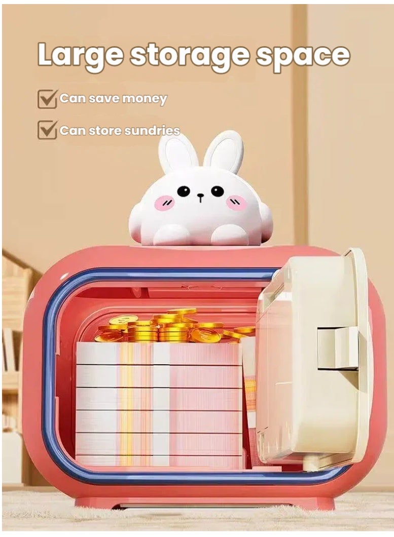 Rokis Smart Electronic Money Bank for Kids with Automatic Bill Grab Password and Fingerprint Lock Coin Storage Sound Effects Educational Toy for Financial Learning Saving Habits Rabbit Pink - Image 5