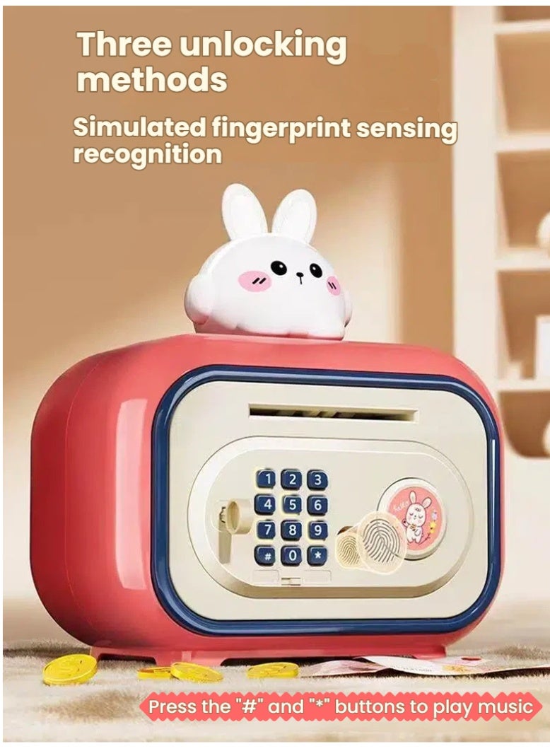 Rokis Smart Electronic Money Bank for Kids with Automatic Bill Grab Password and Fingerprint Lock Coin Storage Sound Effects Educational Toy for Financial Learning Saving Habits Rabbit Pink - Image 4