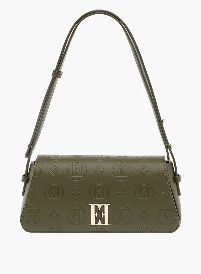 ايل Monogram Embossed Shoulder Bag with Flap Closure