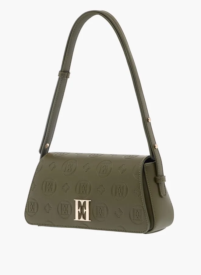ايل Monogram Embossed Shoulder Bag with Flap Closure