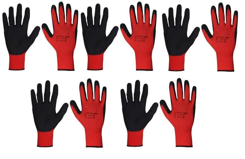 WeighTAJ 5 Pairs RedBlack Latex Coated AntiCut Resistance Hand Gloves Ideal for Industrial Construction Material Handling