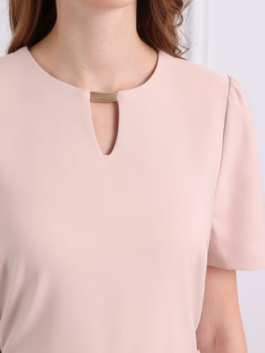 Hobemty Women's Cocktail A-Line Dress Choker V Neck Short Sleeve Belted Elegant Flare Dresses X-Large Pink - Image 4