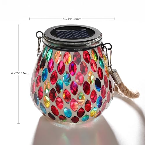Cooo 2 Pack Mosaic Solar Lantern Outdoor Waterproof IP68 Hanging Projection Light Hidden Lid PearShaped Lantern with Rope Handle Solar Powered Auto On for Patio Christmas Decorations Crimson Ember - Image 3