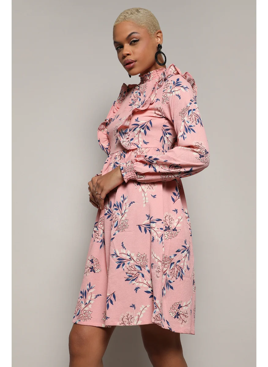 كامبوس سوترا Women's Baby Pink Foliage Ruffle Dress