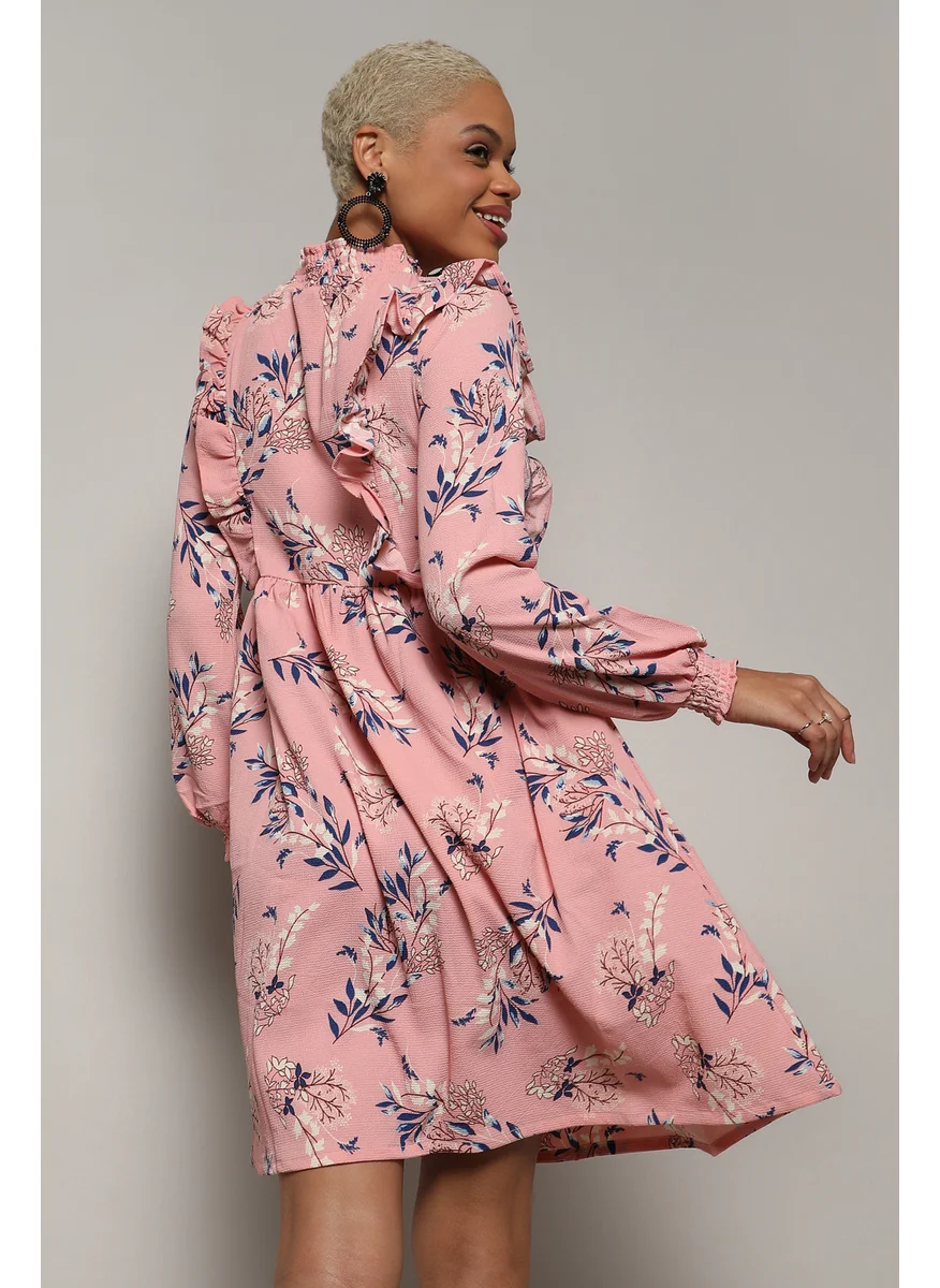 كامبوس سوترا Women's Baby Pink Foliage Ruffle Dress