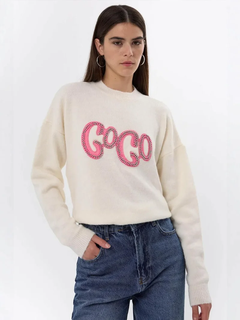 هيكاب Stone-Embellished Knitted Sweater