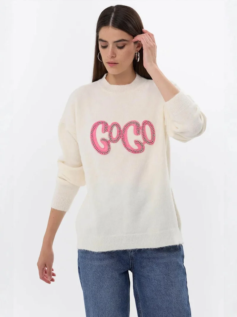 هيكاب Stone-Embellished Knitted Sweater