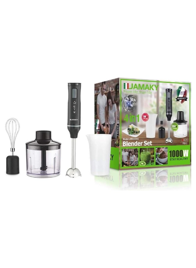 JAMAKY Italy Hand blender, Jamaki, 4*1, stainless steel, anti-rust, multi-speed, 1000 watts, JMK3004 (Italian)