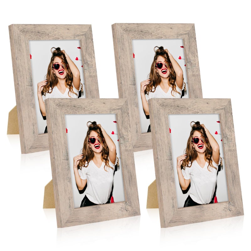 iRahmen 4 Pack 5x7 Picture Frame Smoke Grey Set with High Definition Glass 5 x 7 Photo Frames for Desktop Display and Wall Mounting. - Image 1