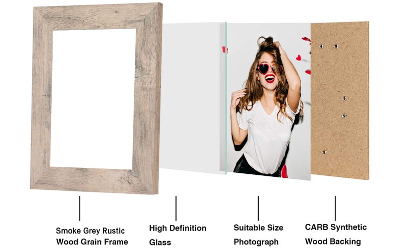 iRahmen 4 Pack 5x7 Picture Frame Smoke Grey Set with High Definition Glass 5 x 7 Photo Frames for Desktop Display and Wall Mounting. - Image 3