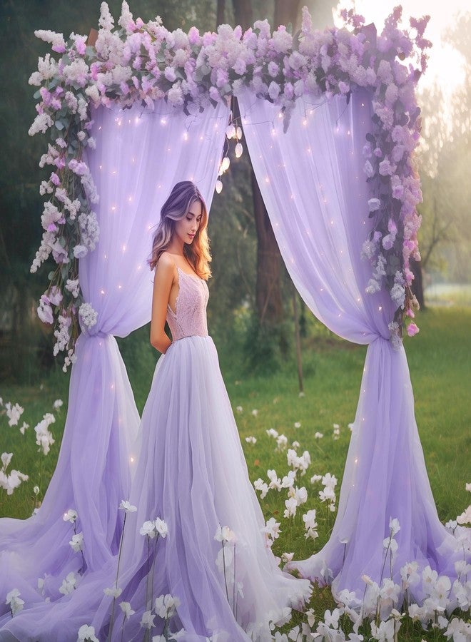 Shillance 10ft x 8ft Purple Backdrop Curtain Panels with Lights String for Parties, Sheer Tulle Wedding Backdrop Drapes for Baby Shower Birthday Party Home Decorations - Image 2