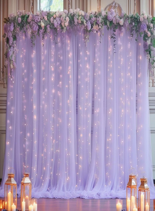 Shillance 10ft x 8ft Purple Backdrop Curtain Panels with Lights String for Parties, Sheer Tulle Wedding Backdrop Drapes for Baby Shower Birthday Party Home Decorations - Image 1