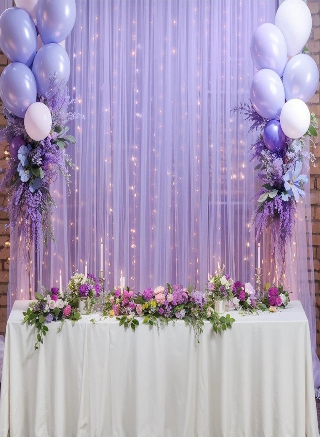 Shillance 10ft x 8ft Purple Backdrop Curtain Panels with Lights String for Parties, Sheer Tulle Wedding Backdrop Drapes for Baby Shower Birthday Party Home Decorations - Image 3