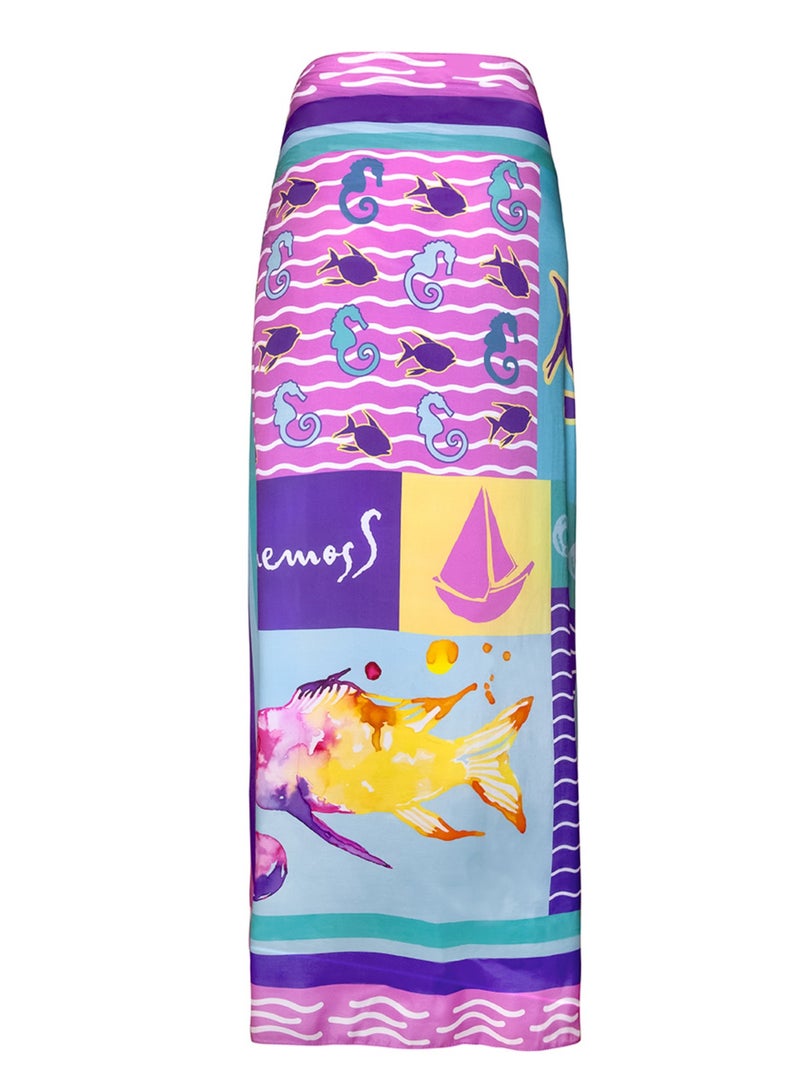 أنيموس باريو شاطئي للنساء، مقاس 120×140 سم، غطاء سباحة، لفّة سارونغ للنساء، تنورة لملابس السباحة، وشاح شاطئي طويل الحجم، بطباعة ملوّنة - Image 3