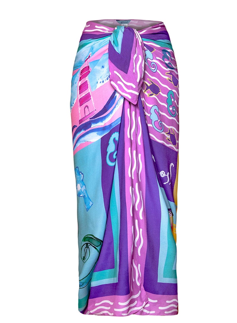 أنيموس باريو شاطئي للنساء، مقاس 120×140 سم، غطاء سباحة، لفّة سارونغ للنساء، تنورة لملابس السباحة، وشاح شاطئي طويل الحجم، بطباعة ملوّنة - Image 2