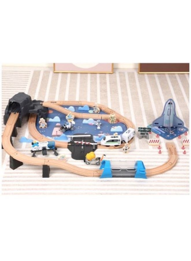Wooden Space Rail Track Set Kids Toys Wood Puzzle Austronaut Rail Transit Electric Train Track For Space Shuttle Children Toy  - Image 1