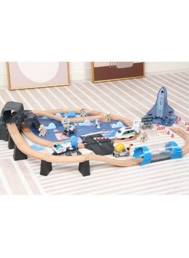 Wooden Space Rail Track Set Kids Toys Wood Puzzle Austronaut Rail Transit Electric Train Track For Space Shuttle Children Toy  - Image 2