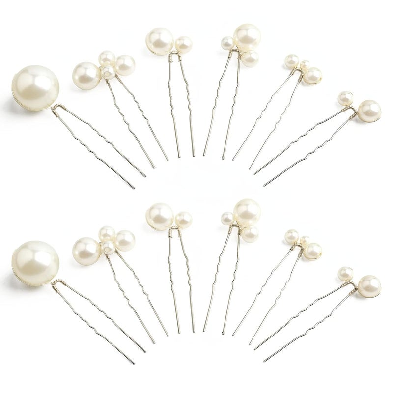 Wedding Pearl Hair Pins 12 PCS  U Shaped Hair Accessories for Bridal Women Silver