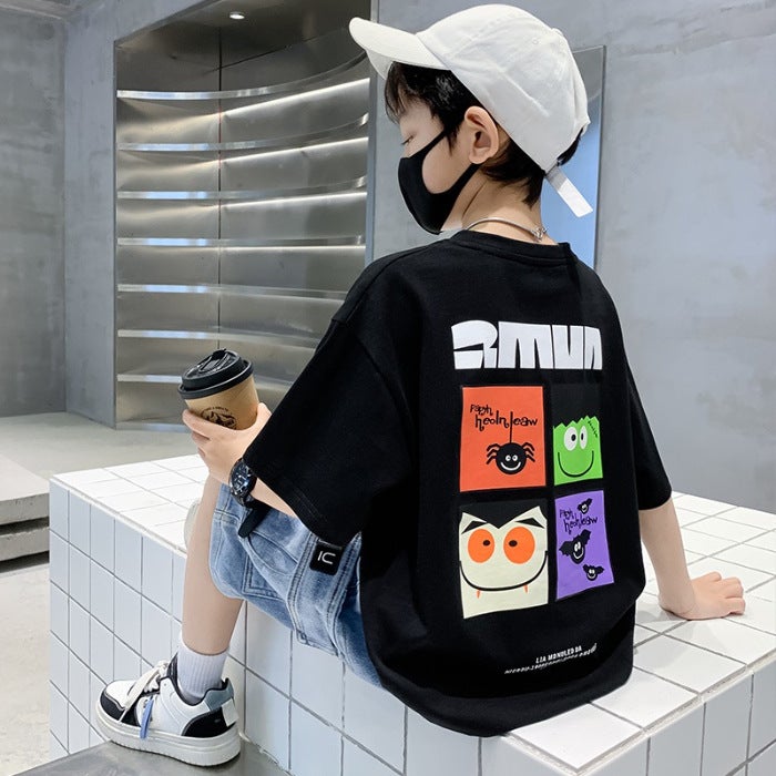 Boys' Cotton Short-Sleeved T-Shirt For Boys And Girls National Tide Middle-Aged Children'S New Summer Chinese Style Summer Clothes Children'S Half-Sleeved - Image 1