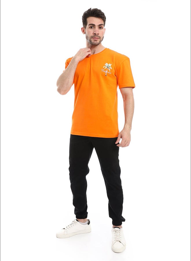 Andora Slip On Printed Cotton Orange T-Shirt_Orange - Image 1