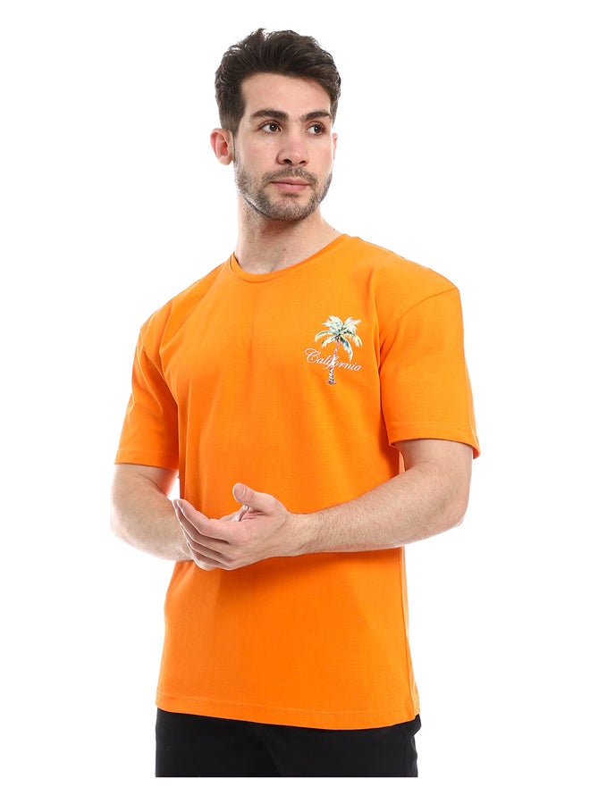 Andora Slip On Printed Cotton Orange T-Shirt_Orange - Image 4