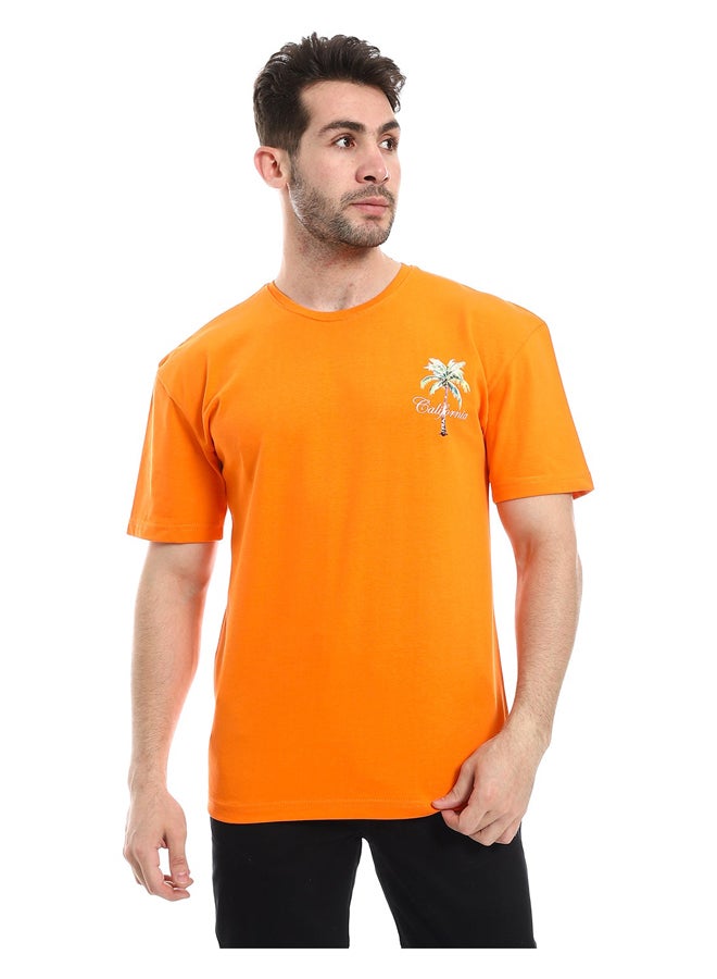 Andora Slip On Printed Cotton Orange T-Shirt_Orange - Image 5