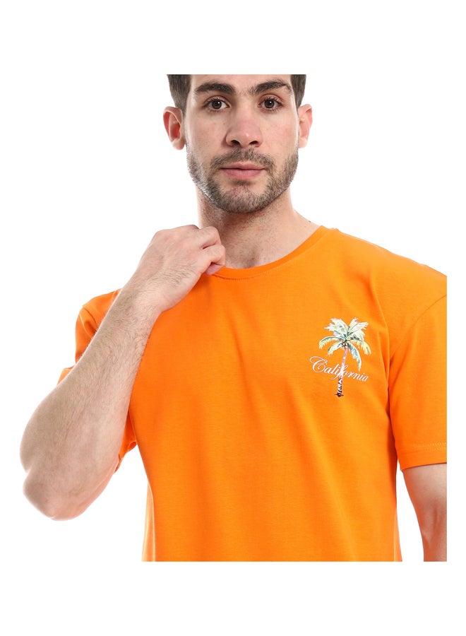 Andora Slip On Printed Cotton Orange T-Shirt_Orange - Image 3