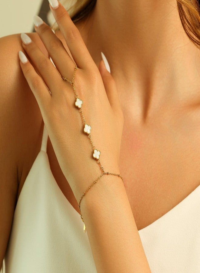 POWER WING White Clover Hand Chain Bracelets for Women Van Cleef Style Ring Bracelet Gold Link Bracelets Finger Ring Jewelry Gifts - Image 4