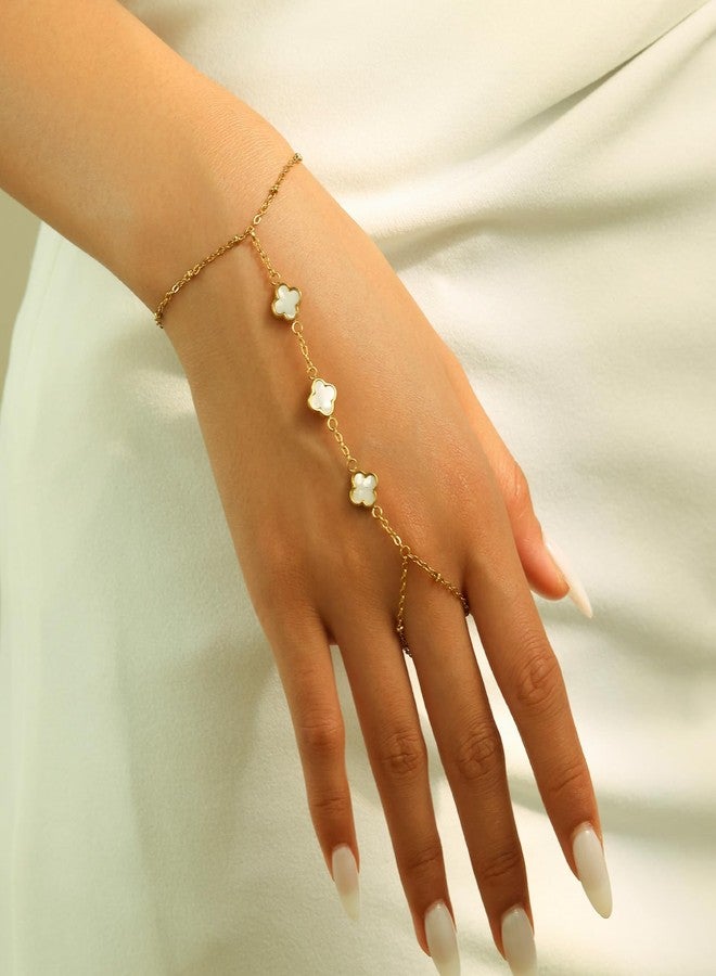 POWER WING White Clover Hand Chain Bracelets for Women Van Cleef Style Ring Bracelet Gold Link Bracelets Finger Ring Jewelry Gifts - Image 3