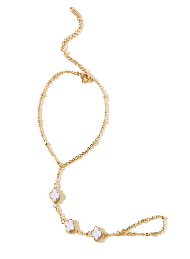 POWER WING White Clover Hand Chain Bracelets for Women Van Cleef Style Ring Bracelet Gold Link Bracelets Finger Ring Jewelry Gifts - Image 1