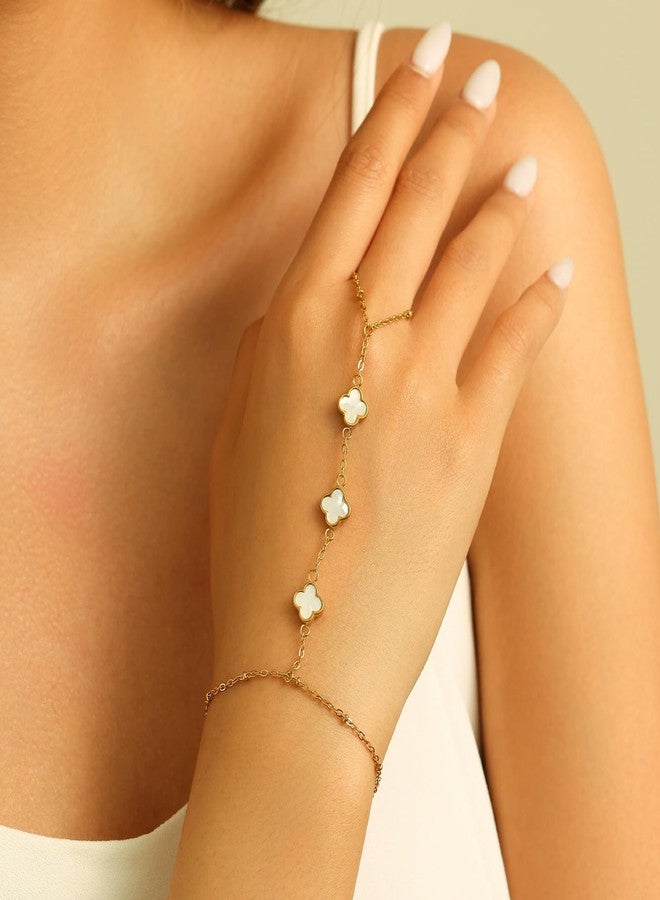 POWER WING White Clover Hand Chain Bracelets for Women Van Cleef Style Ring Bracelet Gold Link Bracelets Finger Ring Jewelry Gifts - Image 2