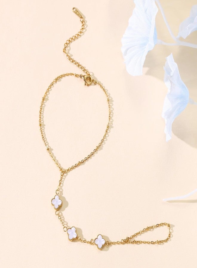 POWER WING White Clover Hand Chain Bracelets for Women Van Cleef Style Ring Bracelet Gold Link Bracelets Finger Ring Jewelry Gifts - Image 5